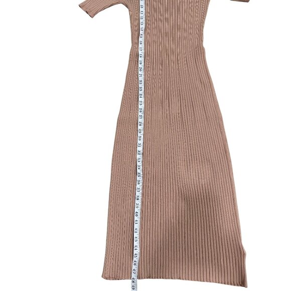 Varley Rib Knit Midi Dress Short Sleeve Beige Maeve Womens Size M - Picture 6 of 9